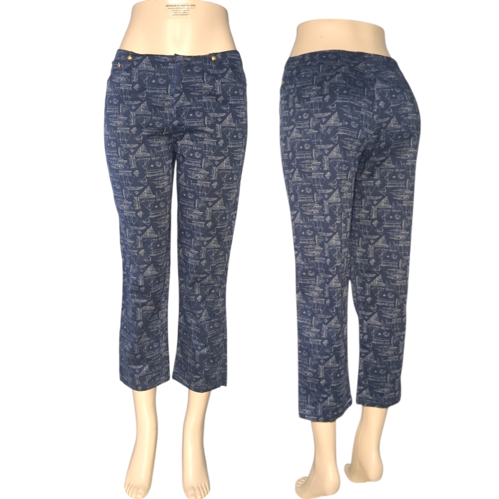 Ralph Lauren Dark Blue and White Boat Print Ankle pants Size 8.